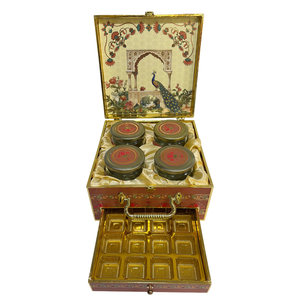 4 Jar Decorative Gift Box | Premium Dry Fruit & Festive Gift Box - Image 2