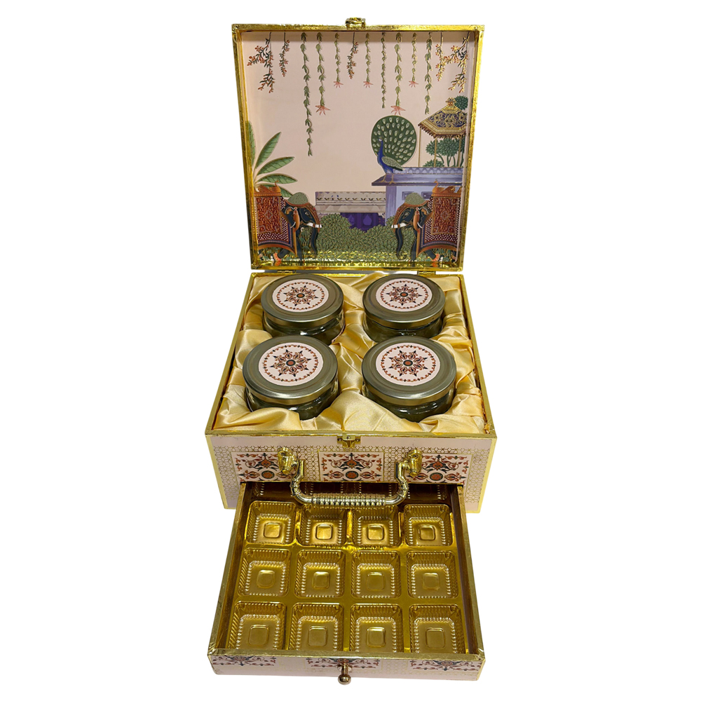 4 Jar Decorative Gift Box | Premium Dry Fruit & Festive Gift Box - Image 2