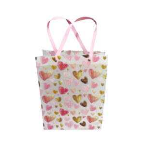 PVC Heart Print Hamper Bags – Pink & Gold Heart Gift Bags